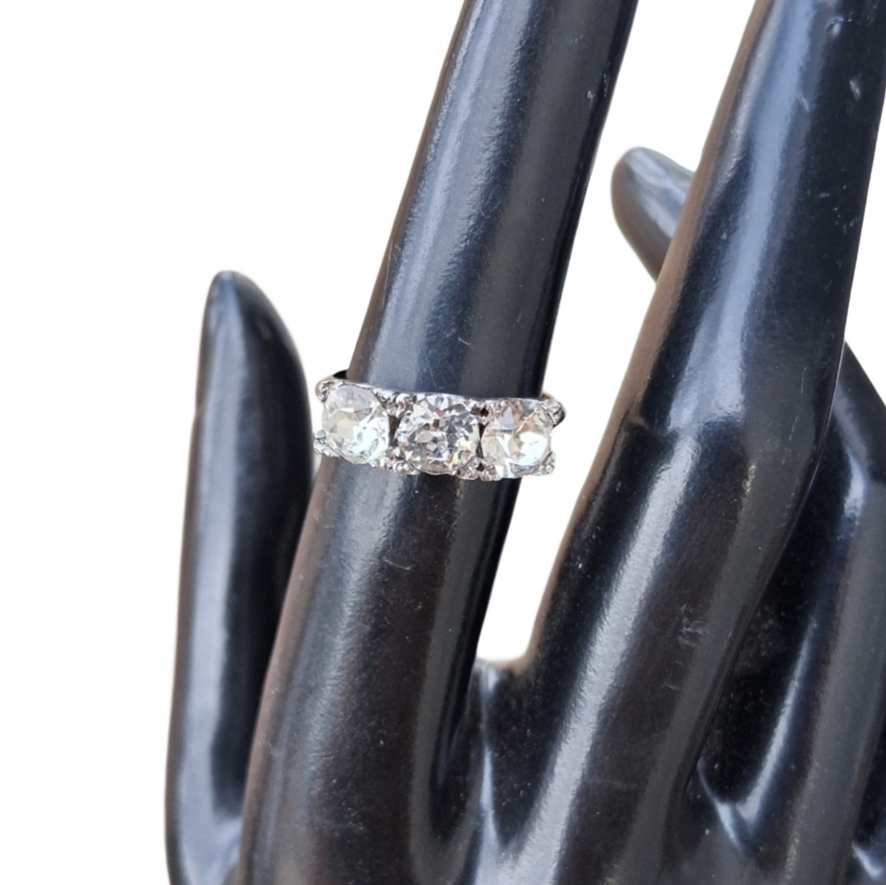 Vintage Clark & Coombs 3-Stone Ring Sterling Top 10K Gold Filled Sz 5.5